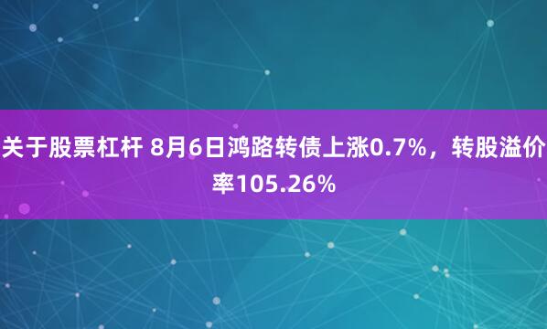 关于股票杠杆 8月6日鸿路转债上涨0.7%，转股溢价率105.26%